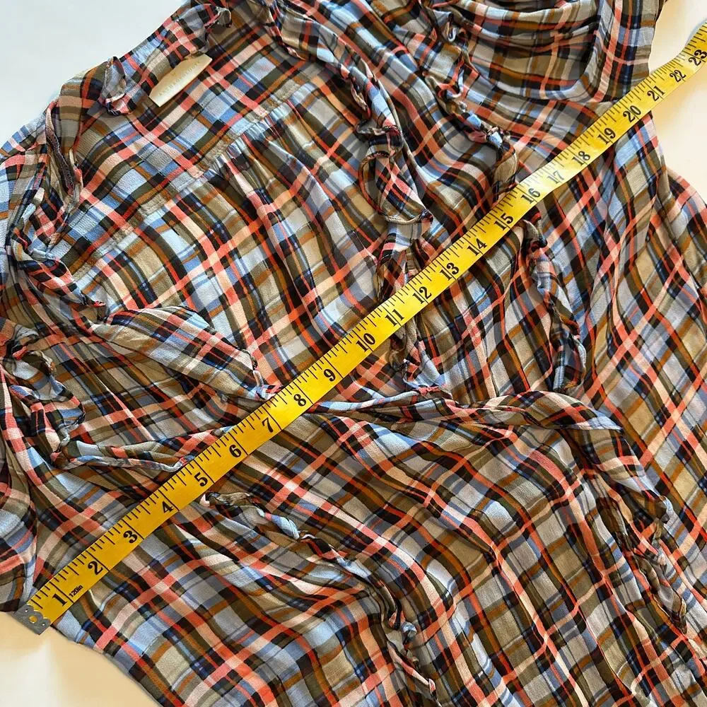 Anthropologie Plaid Ruffle Blouse - Brown, Blue, White - Picture 9 of 11